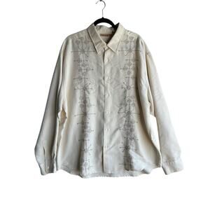 Havanera Co. Mens XXL Retro Embroidery Shirt Ivory Long-sleeve